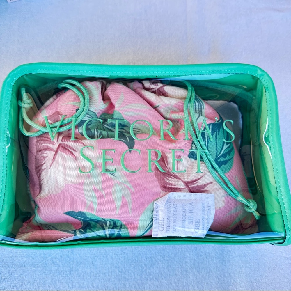 Victoria's Secret Tropical Green and Pink Cosmetic Case